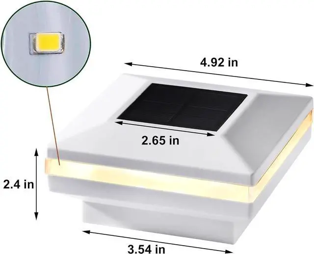 Alt view image 2 of 7 - Dynaming 12 Pack Solar Post Lights, Outdoor Solar Powered Decorative Post Cap Light, White Shell & Warm White LED Lighting for Fence Deck Patio, Only Fit 3.5"x3.5" Wooden Posts