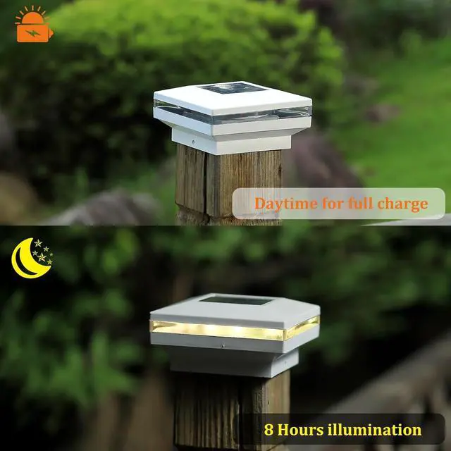 Alt view image 5 of 7 - Dynaming 12 Pack Solar Post Lights, Outdoor Solar Powered Decorative Post Cap Light, White Shell & Warm White LED Lighting for Fence Deck Patio, Only Fit 3.5"x3.5" Wooden Posts