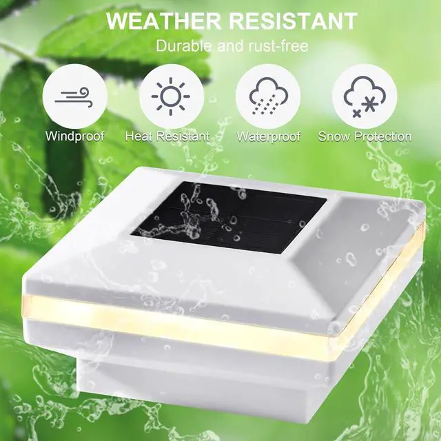 Alt view image 6 of 7 - Dynaming 12 Pack Solar Post Lights, Outdoor Solar Powered Decorative Post Cap Light, White Shell & Warm White LED Lighting for Fence Deck Patio, Only Fit 3.5"x3.5" Wooden Posts