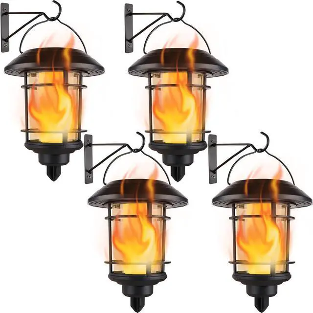 Main image of Dynaming 4 Pack Solar Flame Wall Lanterns Outdoor, Solar Powered Wall Mounted Sconce Lights, Flickering Flame LED Light Auto On/Off Hanging Lights, Waterproof for Garage Stair Patio Porch Yard