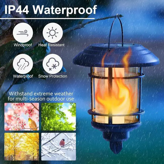 Alt view image 6 of 7 - Dynaming 4 Pack Solar Flame Wall Lanterns Outdoor, Solar Powered Wall Mounted Sconce Lights, Flickering Flame LED Light Auto On/Off Hanging Lights, Waterproof for Garage Stair Patio Porch Yard
