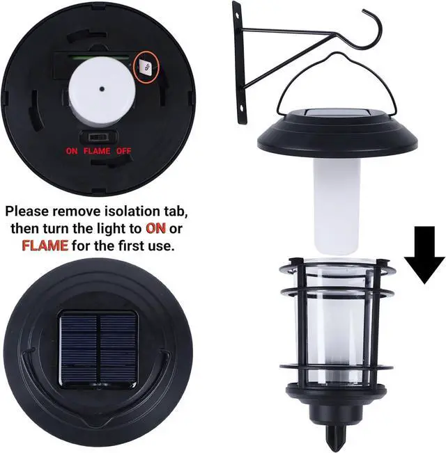 Alt view image 7 of 7 - Dynaming 4 Pack Solar Flame Wall Lanterns Outdoor, Solar Powered Wall Mounted Sconce Lights, Flickering Flame LED Light Auto On/Off Hanging Lights, Waterproof for Garage Stair Patio Porch Yard