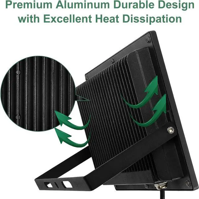 Alt view image 3 of 7 - GLORIOUS-LITE LED Flood Lights Outdoor, 100W 10000LM Outside LED Work Light with Plug, 6000K Daylight White, IP66 Waterproof Portable Spot Security Lights for Garage, Yard, Garden, Playground(2 Pack)