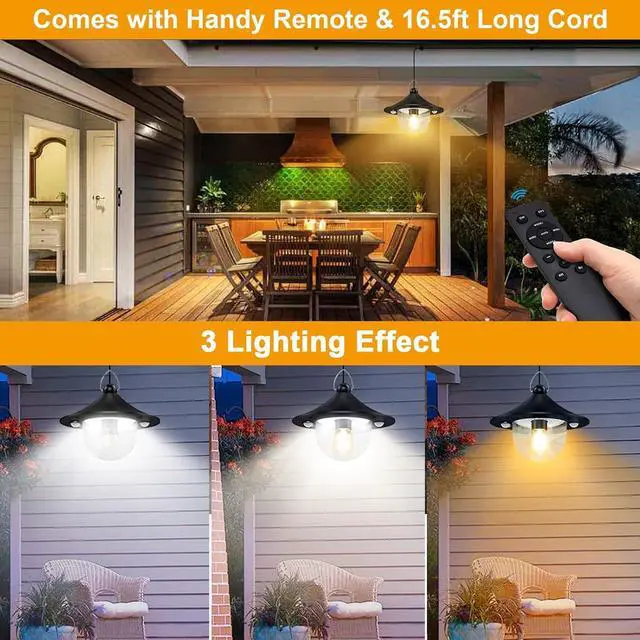 Alt view image 4 of 7 - Solar Barn Lights Indoor Outdoor Shed Light Solar Powered with Remote & Motion Sensor, Waterproof Solar Hanging Pendant Lamp for Porch, Inside Home, Farmhouse, Gazebo, Chicken Coop, Daytime Available