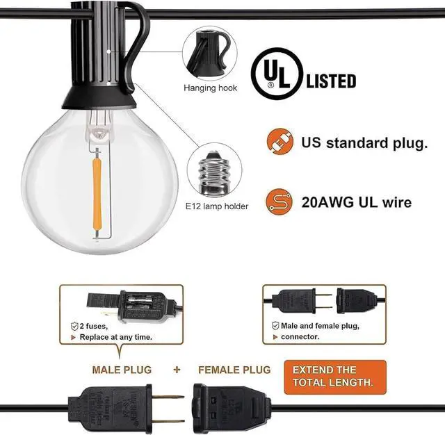 Alt view image 4 of 7 - HISTAR 96FT LED Outdoor String Lights With Remote - Waterproof G40 Globe Lights, 52 Dimmable Shatterproof Bulbs for Patio, Backyard, Balcony, Bistro, Cafe Decorative Lighting