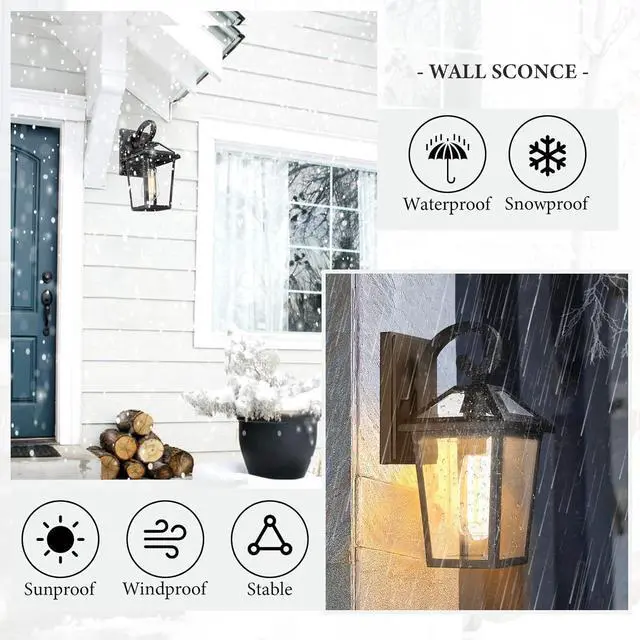 Alt view image 2 of 7 - Outdoor Light Fixtures Wall Mount, Waterproof Exterior Wall Lanterns with Glass, Outside Wall Sconces, Front Porch Lights for House Garage Doorway Patio (Small, 2Pack)