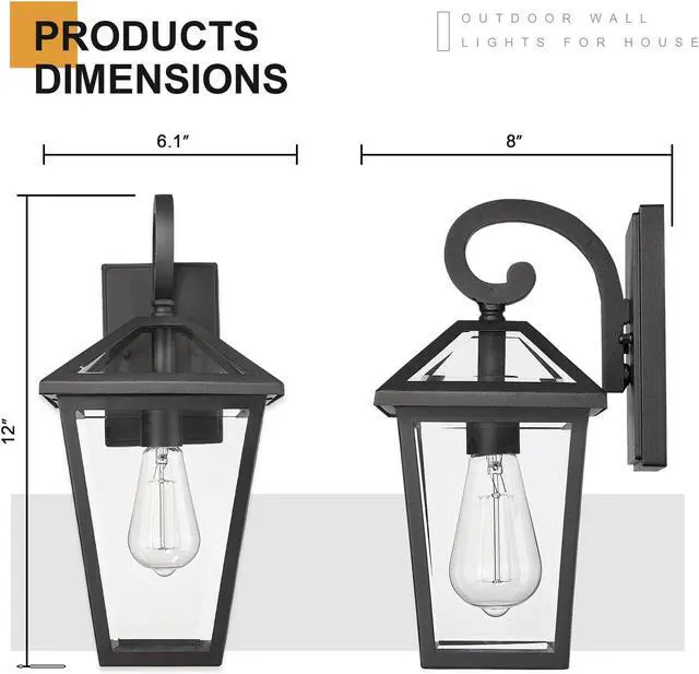 Alt view image 6 of 7 - Outdoor Light Fixtures Wall Mount, Waterproof Exterior Wall Lanterns with Glass, Outside Wall Sconces, Front Porch Lights for House Garage Doorway Patio (Small, 2Pack)