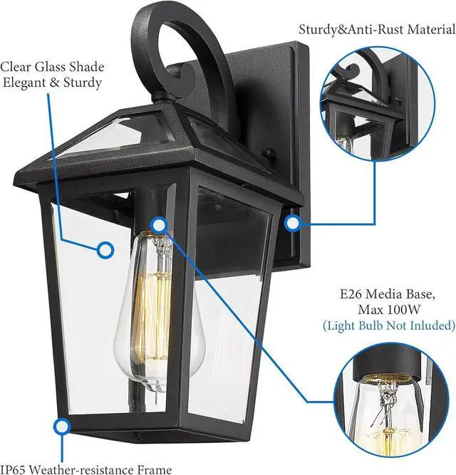 Alt view image 4 of 7 - Outdoor Light Fixtures Wall Mount, Waterproof Exterior Wall Lanterns with Glass, Outside Wall Sconces, Front Porch Lights for House Garage Doorway Patio (Small, 2Pack)