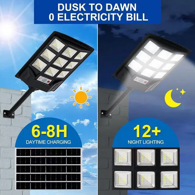 Alt view image 2 of 7 - Solar Lights Outdoor,IP66 Waterproof Solar Street Lights with Motion Sensor & Remote,6500K Dusk to Dawn Security Light for Parking Lot/Yard/Garden (2 Pack)