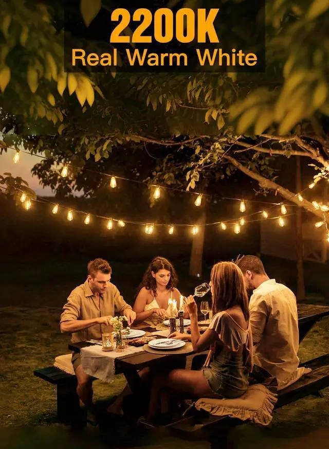 Alt view image 5 of 7 - Ollny Outdoor String Lights 30FT, Shatterproof Connectable Patio Lights with 15+1 Spare ST38 Vintage Bulbs, 2200K Warm White Waterproof Outside Hanging Light for Camping Yard Gazebo Porch Balcony