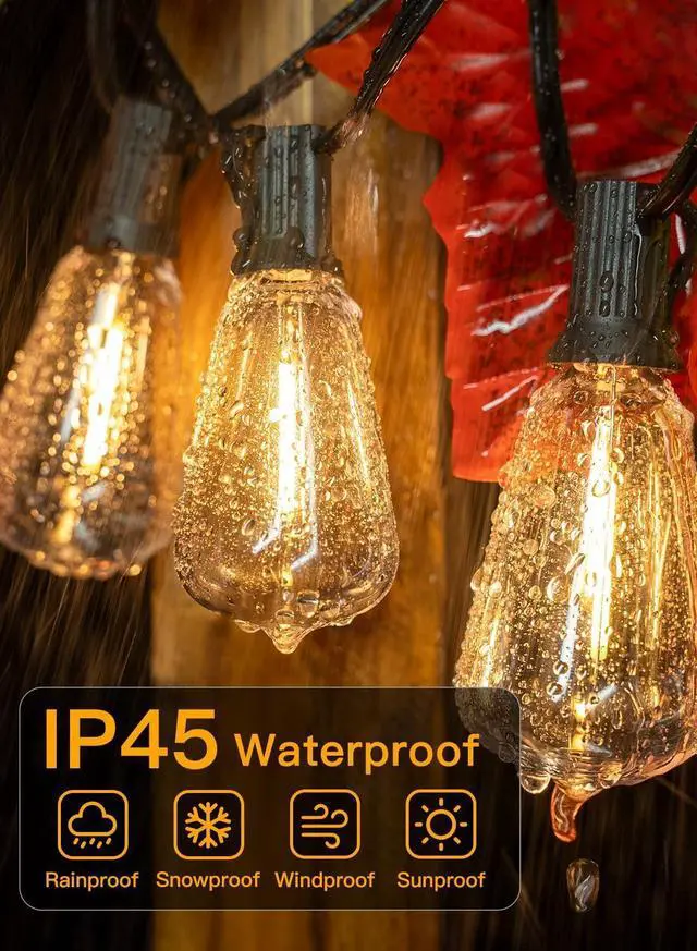 Alt view image 6 of 7 - Ollny Outdoor String Lights 30FT, Shatterproof Connectable Patio Lights with 15+1 Spare ST38 Vintage Bulbs, 2200K Warm White Waterproof Outside Hanging Light for Camping Yard Gazebo Porch Balcony