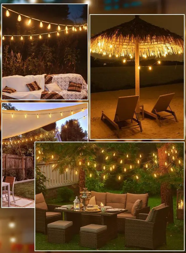 Alt view image 7 of 7 - Ollny Outdoor String Lights 30FT, Shatterproof Connectable Patio Lights with 15+1 Spare ST38 Vintage Bulbs, 2200K Warm White Waterproof Outside Hanging Light for Camping Yard Gazebo Porch Balcony