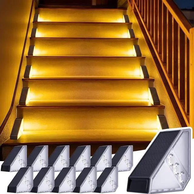 Main image of JSOT Solar Step Stair Lights Outdoor Yard Decor 12 Pack, IP65 Waterproof Deck Lighting for Outside Solar Powered, Solar Garden Light Decor for Fence, Backyard, Front Porch Step, Balcony, Wall, Patio