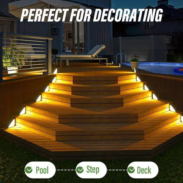 Alt view image 3 of 7 - JSOT Solar Step Stair Lights Outdoor Yard Decor 12 Pack, IP65 Waterproof Deck Lighting for Outside Solar Powered, Solar Garden Light Decor for Fence, Backyard, Front Porch Step, Balcony, Wall, Patio