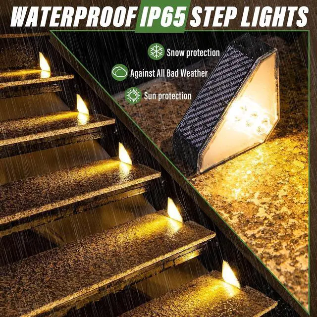 Alt view image 4 of 7 - JSOT Solar Step Stair Lights Outdoor Yard Decor 12 Pack, IP65 Waterproof Deck Lighting for Outside Solar Powered, Solar Garden Light Decor for Fence, Backyard, Front Porch Step, Balcony, Wall, Patio