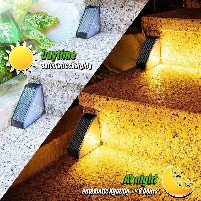Alt view image 5 of 7 - JSOT Solar Step Stair Lights Outdoor Yard Decor 12 Pack, IP65 Waterproof Deck Lighting for Outside Solar Powered, Solar Garden Light Decor for Fence, Backyard, Front Porch Step, Balcony, Wall, Patio