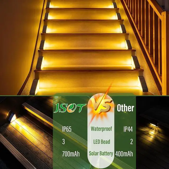 Alt view image 6 of 7 - JSOT Solar Step Stair Lights Outdoor Yard Decor 12 Pack, IP65 Waterproof Deck Lighting for Outside Solar Powered, Solar Garden Light Decor for Fence, Backyard, Front Porch Step, Balcony, Wall, Patio