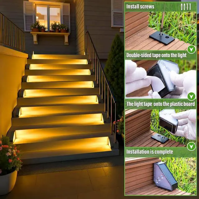 Alt view image 7 of 7 - JSOT Solar Step Stair Lights Outdoor Yard Decor 12 Pack, IP65 Waterproof Deck Lighting for Outside Solar Powered, Solar Garden Light Decor for Fence, Backyard, Front Porch Step, Balcony, Wall, Patio