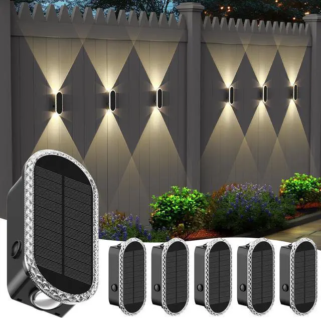 Main image of 6 Pack Solar Fence Lights Outdoor, RGBW 8-Color Changing Waterproof Dual Lens Up/Down Lighting Solar Powered Fence Lights for Garden/Pool Cage/Patio/Wall/Porch(2 Installation Modes)