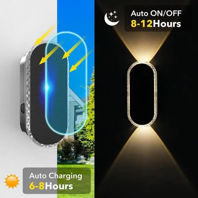 Alt view image 3 of 7 - 6 Pack Solar Fence Lights Outdoor, RGBW 8-Color Changing Waterproof Dual Lens Up/Down Lighting Solar Powered Fence Lights for Garden/Pool Cage/Patio/Wall/Porch(2 Installation Modes)
