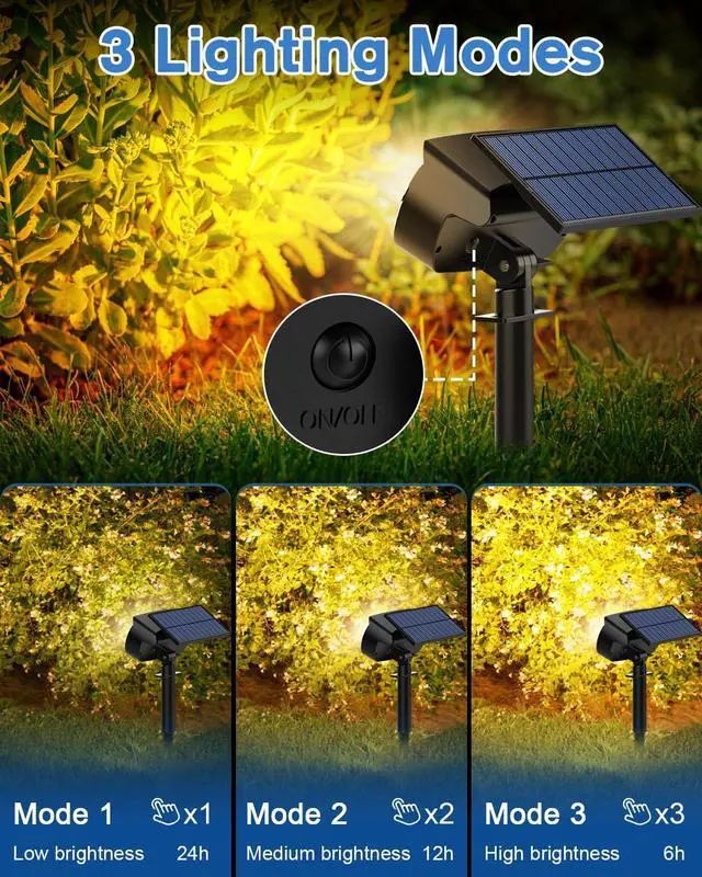 Alt view image 5 of 7 - Fabrito Solar Spot Lights Outdoor 136 LEDs, Big Brighter Lighting Solar Lights Outdoor, 4 Pack IP65 Waterproof Landscape Spotlights Auto On/Off for Yard, Garden, Pathway, Plants,Tree (Warm White)