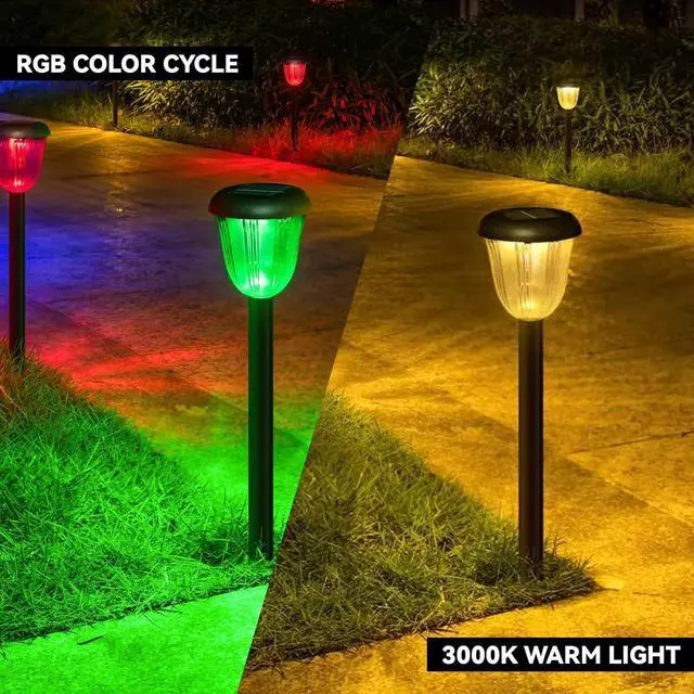Alt view image 4 of 7 - Waterproof Solar Pathway Lights Outdoor - 8 Pack Landscape Light Solar Powered 2 Lighting Modes RGBW, Auto On/Off Garden Lights for Outside, Yard, Patio Walkway Driveway