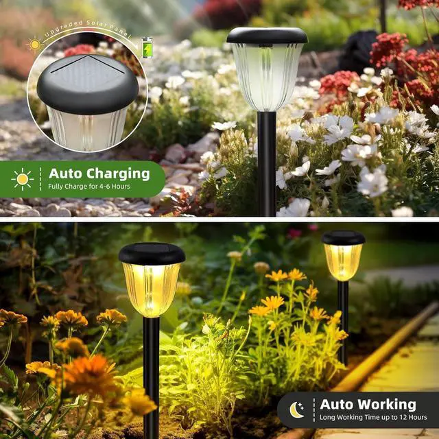 Alt view image 2 of 7 - Waterproof Solar Pathway Lights Outdoor - 8 Pack Landscape Light Solar Powered 2 Lighting Modes RGBW, Auto On/Off Garden Lights for Outside, Yard, Patio Walkway Driveway