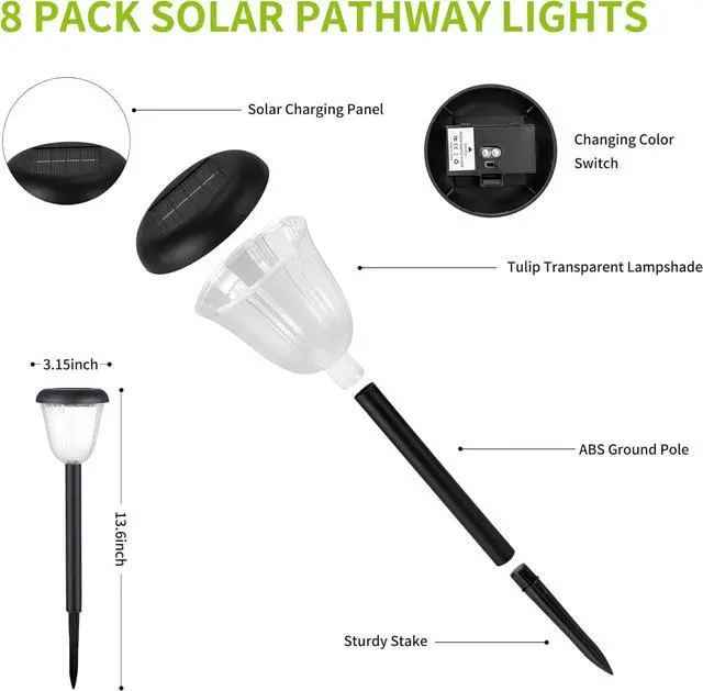 Alt view image 5 of 7 - Waterproof Solar Pathway Lights Outdoor - 8 Pack Landscape Light Solar Powered 2 Lighting Modes RGBW, Auto On/Off Garden Lights for Outside, Yard, Patio Walkway Driveway