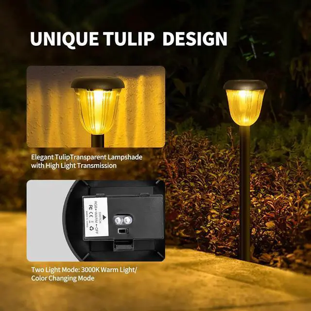 Alt view image 6 of 7 - Waterproof Solar Pathway Lights Outdoor - 8 Pack Landscape Light Solar Powered 2 Lighting Modes RGBW, Auto On/Off Garden Lights for Outside, Yard, Patio Walkway Driveway