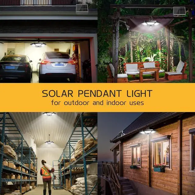 Alt view image 7 of 7 - Solar Shed Light, Solar Pendant Light Indoor Outdoor,180 LED 1000LM Solar Indoor Lights Motion Sensor with Remote Control for Shed Barn Gazebo Garage Home