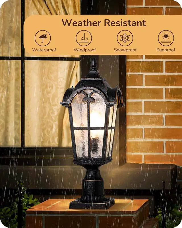 Alt view image 6 of 7 - EDISHINE Large Size Dusk to Dawn Outdoor Post Light, 21.9'' H Pole Light Fixture with Pier Mount Base, Waterproof Exterior Lamp Post Lantern Head for Yard, Driveway, Fence, Black