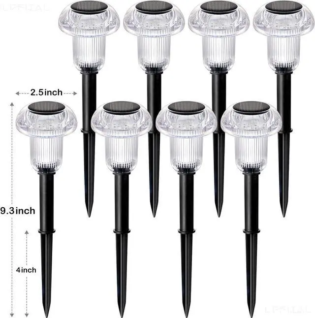 Alt view image 7 of 7 - Solar Lights Outdoor 8 Pack Solar Pathway Lights Outdoor 6000K Cold White LED Waterproof Mushroom Lighting Stake for Outside, Yard, Garden, Path, Lawn, Driveway, Patio, Landscape Decorations