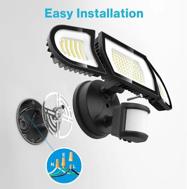 Alt view image 7 of 7 - Olafus 100W LED Security Light Motion Sensor Outdoor Light, Motion Flood Light Dusk to Dawn, 9000LM Super Bright 6500K Exterior Motion Detector Floodlight for Garage Yard Porch Eave IP65, Black