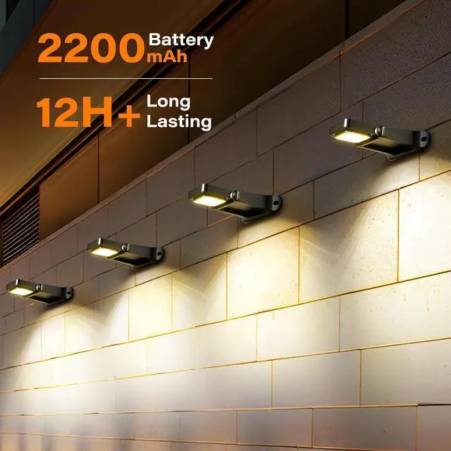 Alt view image 2 of 7 - 200LM Solar Wall Lights Outdoor 6 Colors, 2200mAh Long Lasting Solar Powered Deck Lights, 360° Adjustable Porch Light IP65 Waterproof, Glass Panel Fence Light for Gutter, Step, 4 Pack