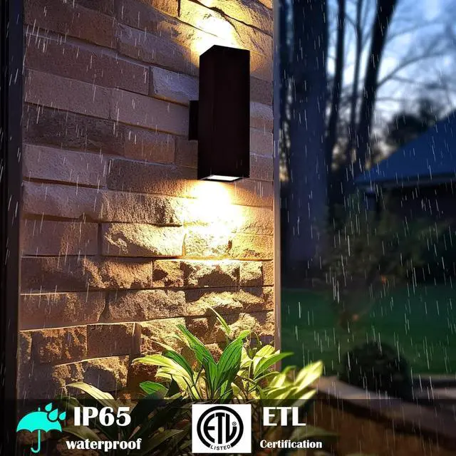 Alt view image 3 of 7 - Up and Down Lights Outdoor Wall Light Dusk to Dawn, Exterior Light Fixture Wall Mount 2 Pack, Matte Black Front Porch Light, IP65 Outdoor Wall Sconce for Patio, Garage, Front Door - ETL Listed