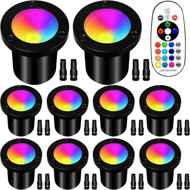 Main image of Low Voltage Landscape Lighting - 10W RGB Landscape Lights with Color Changing, 12V-24V Waterproof Outdoor In-Ground Lights for Yard Garden (10 Pack)