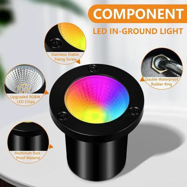 Alt view image 3 of 7 - Low Voltage Landscape Lighting - 10W RGB Landscape Lights with Color Changing, 12V-24V Waterproof Outdoor In-Ground Lights for Yard Garden (10 Pack)