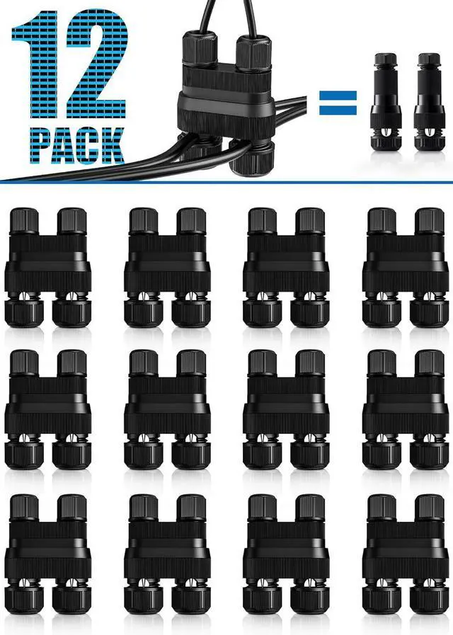 Main image of SUNVIE Fastlock2 Low Voltage Landscape Lighting Wire Connector Landscape Light Connectors Waterproof 12-18 Gauge Landscape Wire Connector for Outdoor Landscape Lighting Path Lights, 12 Pack