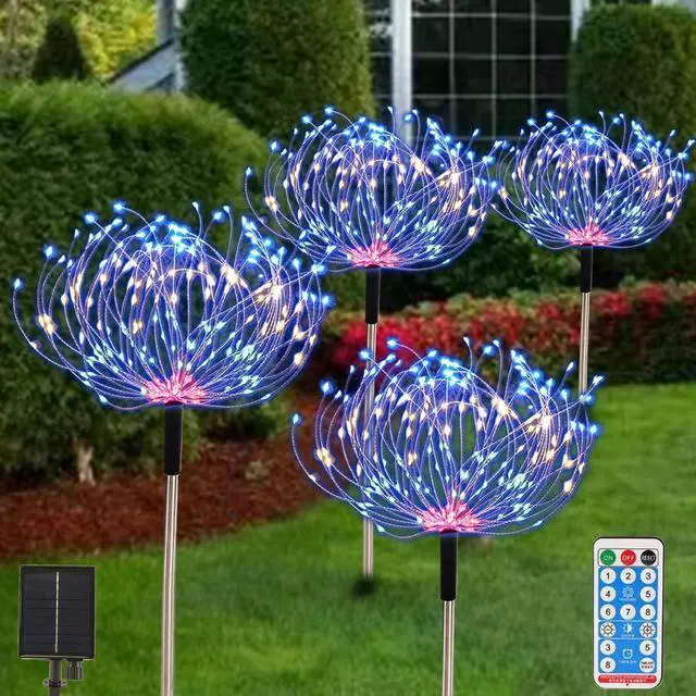 Main image of Fireworks Solar Lights Outdoor 4 Pack 480 LED Pathway Lights Solar Powered Starburst Fairy Lights Waterproof 8 Lighting Modes with Remote Control for Patio Christmas Yard Decorative(Multi-colored)