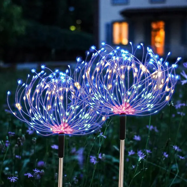 Alt view image 7 of 7 - Fireworks Solar Lights Outdoor 4 Pack 480 LED Pathway Lights Solar Powered Starburst Fairy Lights Waterproof 8 Lighting Modes with Remote Control for Patio Christmas Yard Decorative(Multi-colored)