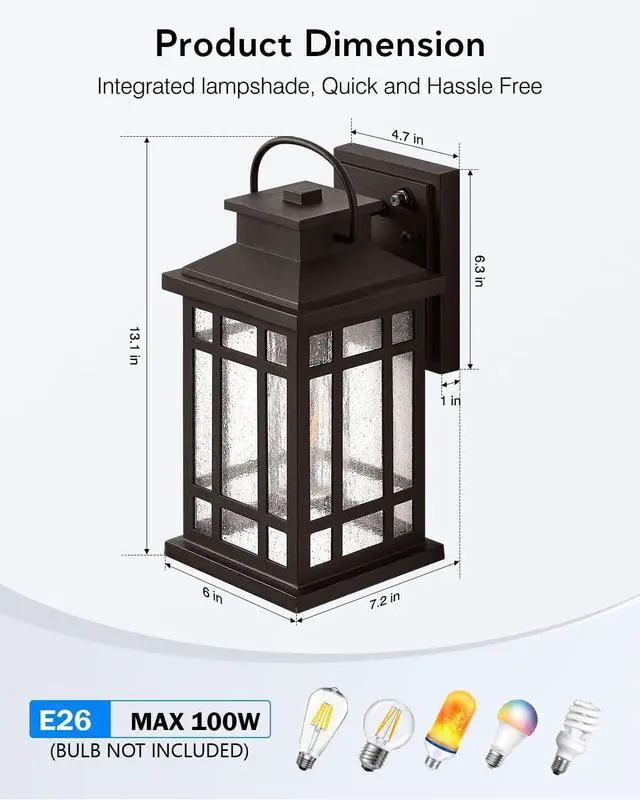 Alt view image 7 of 7 - Outdoor Light Fixture, Dusk to Dawn Outside Lights for House, Brown Outside Sconce Lighting, Oil Rubbed Bronze Exterior Porch Lights Wall Mount, Modern Outdoor Wall Lantern for Patio Garage