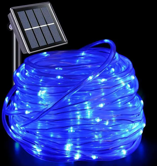 Main image of YEGUO 66ft 200 LED Solar Rope Lights Outdoor Waterproof, Solar Pool Lights Blue, 8 Modes Solar Fairy Lights in Clear Thin Tube Outside