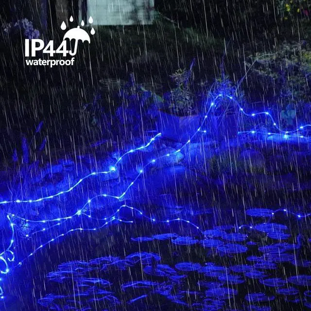 Alt view image 3 of 7 - YEGUO 66ft 200 LED Solar Rope Lights Outdoor Waterproof, Solar Pool Lights Blue, 8 Modes Solar Fairy Lights in Clear Thin Tube Outside