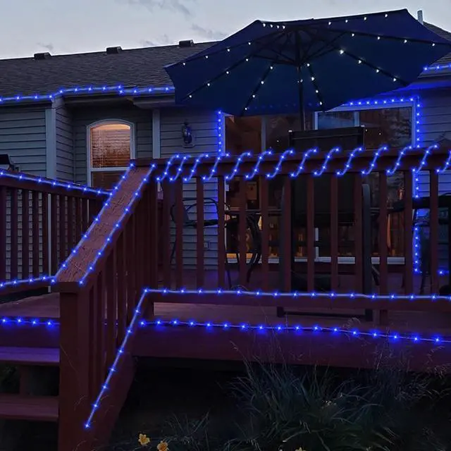 Alt view image 5 of 7 - YEGUO 66ft 200 LED Solar Rope Lights Outdoor Waterproof, Solar Pool Lights Blue, 8 Modes Solar Fairy Lights in Clear Thin Tube Outside