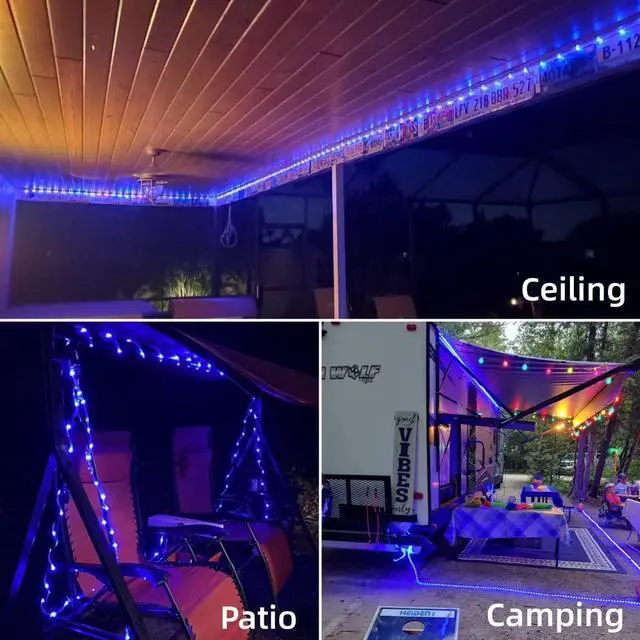 Alt view image 6 of 7 - YEGUO 66ft 200 LED Solar Rope Lights Outdoor Waterproof, Solar Pool Lights Blue, 8 Modes Solar Fairy Lights in Clear Thin Tube Outside