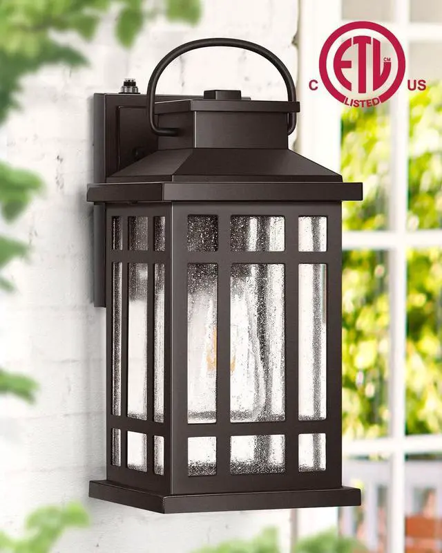 Alt view image 5 of 7 - Outdoor Light Fixture, Dusk to Dawn Outside Lights for House, Brown Outside Sconce Lighting, Oil Rubbed Bronze Exterior Porch Lights Wall Mount, Modern Outdoor Wall Lantern for Patio Garage