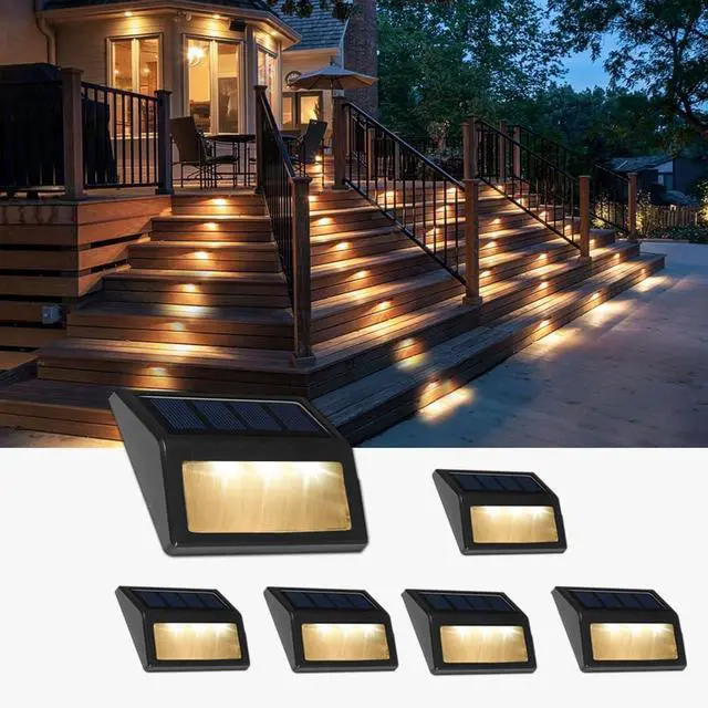 Main image of Solar Lights Outdoor, Waterproof Solar Powered Deck Step Lights for Patio Garden Backyard Garage Driveway Pathway Outside Wall Lighting (Warm White/6 Pack)