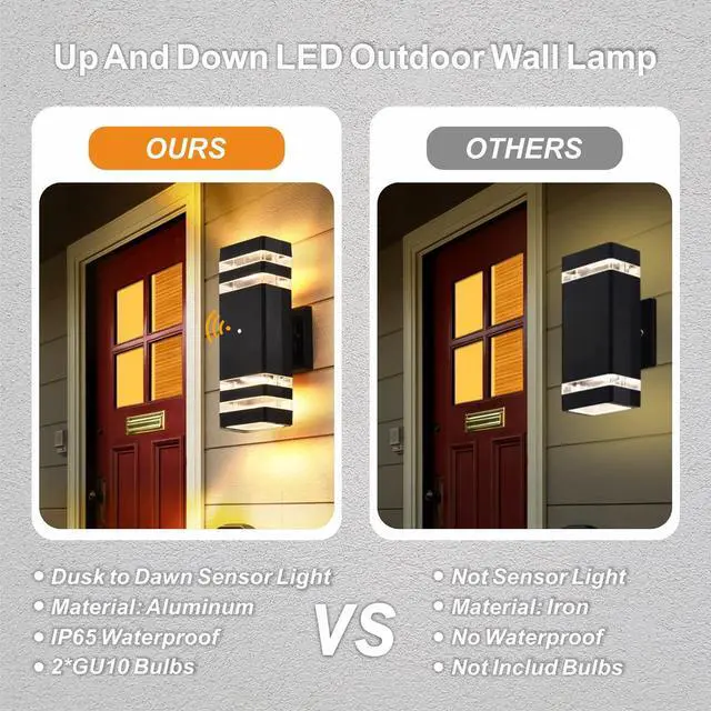 Alt view image 4 of 6 - DASTOR Dusk to Dawn Outdoor Wall Lights 2 Pack, 3000K Warm White Exterior Lighting Fixtures, Up and Down Porch Lights Outdoor Wall, Waterproof Outside Lights for House Garage Patio