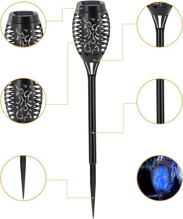 Alt view image 7 of 7 - Outdoor Solar Lights Blue, 12 Pack Solar Torch Lights with Flickering Flame Waterproof Mini Tiki Torches for Landscape Garden Pathway Dusk to Dawn Auto On/Off