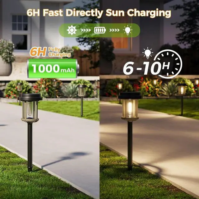 Alt view image 5 of 7 - XMCOSY+ Solar Pathway Lights Outdoor, 20 LM LED Solar Garden Lights Seeded Glass, Waterproof IP65 Metal Outdoor Solar Lights for Yard Path Lawn Walkway Driveway Backyard (Black & Grey)